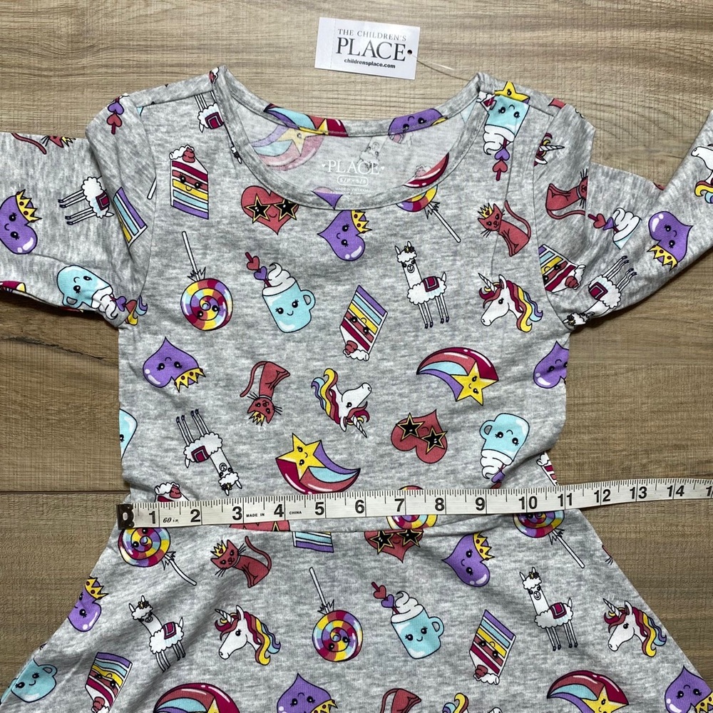 Girl's The Children's Place Long Sleeve Unicorn Skater Everyday Dress Small 5/6 - Picture 3 of 9